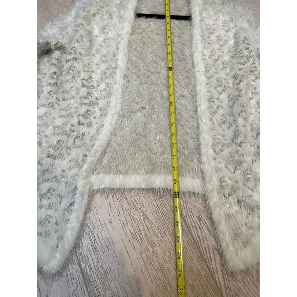 RAGA Cassidy LEOPARD Cardigan ANTHROPOLOGIE White Gold Eyelash Open Sweater - Picture 8 of 9